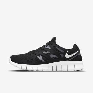 Black / Dark Grey / White Nike Free Run 2 Women's Sneakers | NK814BMA