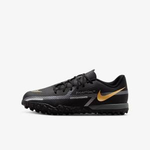 Black / Metal Gold / Dark Grey / Metal Dark Grey Nike Jr. Phantom GT2 Academy TF Older Turf Kids' Football Shoes | NK867CSX