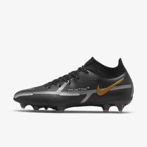 Black / Metal Gold / Metal Silver / Metal Dark Grey Nike Phantom GT2 Dynamic Fit Elite FG Firm-Ground Men's Football Shoes | NK628ABS