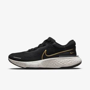 Black / Metal Gold Nike ZoomX Invincible Run Flyknit Road Men's Running Shoes | NK523LWO