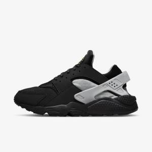 Black / Metal Silver / Silver / Green Nike Air Huarache Men's Sneakers | NK307KQE