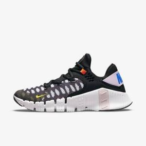 Black / White / Blue / Yellow Nike Free Metcon 4 Women's Training Shoes | NK530OLJ