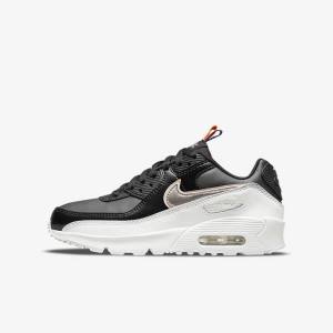 Black / White / Metal Blue Grey Nike Air Max 90 LTR SE Older Kids' Sneakers | NK517BOM