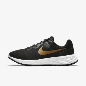 Black / White / Metal Gold Nike Revolution 6 Next Nature Road Men's Running Shoes | NK421NFH