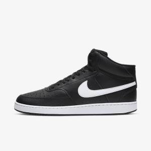 Black / White Nike Court Vision Mid Men's Sneakers | NK673DKP