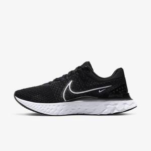 Black / White Nike React Infinity Run Flyknit 3 Road Men's Running Shoes | NK056HVL