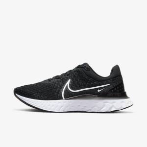 Black / White Nike React Infinity Run Flyknit 3 Road Women's Running Shoes | NK583DCR