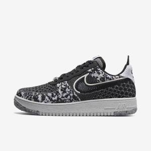 Black / White / Platinum / Black Nike Air Force 1 Crater Flyknit Next Nature Men's Sneakers | NK832RFM