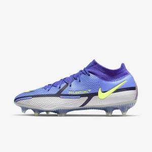 Blue / Grey Nike Phantom GT2 Dynamic Fit Elite FG Firm-Ground Men's Football Shoes | NK947CDM