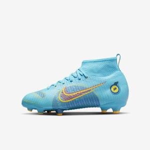 Blue / Orange Nike Jr. Mercurial Superfly 8 Pro FG Younger and Older Firm-Grounds Kids' Football Shoes | NK502HKL