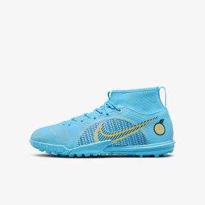 Blue / Orange Nike Jr. Mercurial Superfly 8 Academy TF Older Turf Kids' Football Shoes | NK943JXO