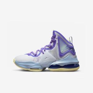 Blue / Purple Nike LeBron 19 Older Kids' Basketball Shoes | NK467VHY