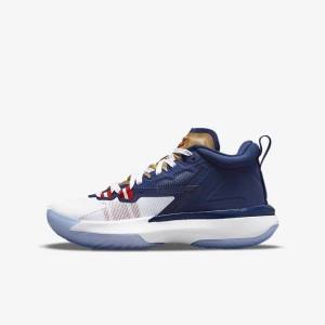 Blue / White / Metal Gold / Red Nike Zion 1 Older Kids' Jordan Shoes | NK271WOP