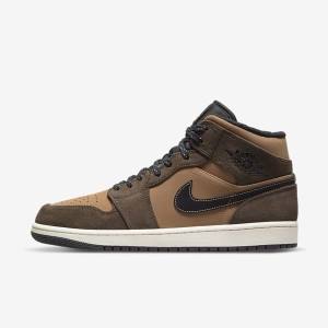 Dark Chocolate / Brown / Black / Red Nike Air Jordan 1 Mid SE Men's Sneakers | NK894AQH