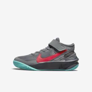 Grey / Dark Grey / Turquoise / Red Nike Team Hustle D 10 FlyEase Older Kids' Basketball Shoes | NK157GQE