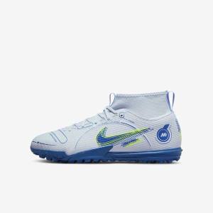 Grey / Light Blue / Dark Blue Nike Jr. Mercurial Superfly 8 Academy TF Older Turf Kids' Football Shoes | NK904VYN