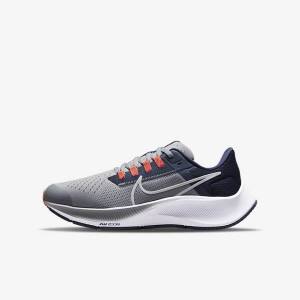 Grey / Navy / Orange / White Nike Air Zoom Pegasus 38 Older Road Kids' Running Shoes | NK792BUD