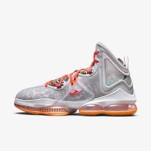 Grey / Orange / Light Red / Green Nike LeBron 19 Men's Basketball Shoes | NK250SAT