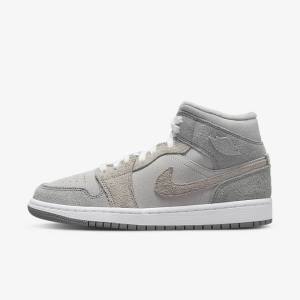 Grey / White / Grey Nike Air Jordan 1 Mid SE Women's Sneakers | NK476ONA