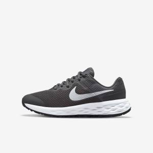 Grey / White Nike Revolution 6 Older Road Kids' Running Shoes | NK046XKZ