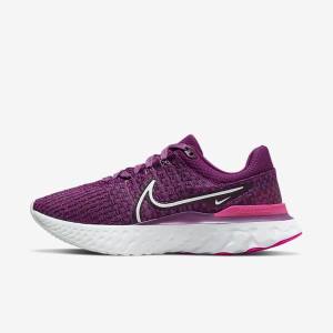 Light Burgundy / Pink / White Nike React Infinity Run Flyknit 3 Road Women's Running Shoes | NK017STA