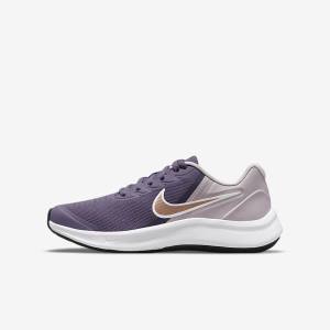 Purple / Grey / Metal Red Brown Nike Star Runner 3 Older Road Kids' Running Shoes | NK682DKU