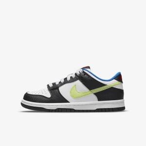 White / Black / Blue / Light Lemon Nike Dunk Low Older Kids' Sneakers | NK179CWM