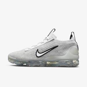 White / Black / Metal Silver Nike Air VaporMax 2021 FK Men's Sneakers | NK792DRZ