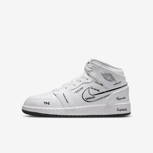 White / Black Nike Air Jordan 1 Mid Older Kids' Sneakers | NK921MUS