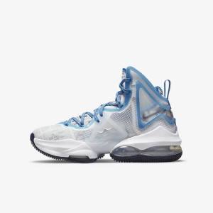 White / Blue Nike LeBron 19 Older Kids' Basketball Shoes | NK194QUK