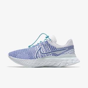 White / Blue / White Nike React Infinity Run 3 By You Custom Road Women's Running Shoes | NK715YPG