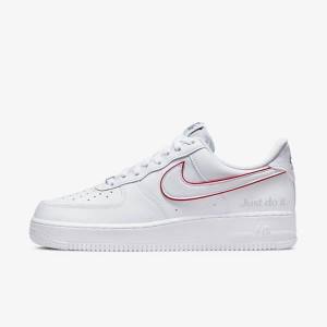 White / Green / Metal Silver / Red Nike Air Force 1 Men's Sneakers | NK761HAD