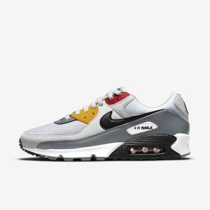 White / Grey / Black Nike Air Max 90 Premium Men's Sneakers | NK962EFY