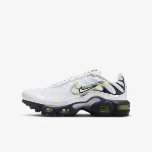 White / Grey / Blue Nike Air Max Plus Older Kids' Sneakers | NK735QMT