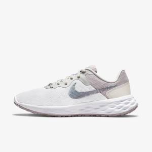 White / Grey Nike Revolution 6 Next Nature Premium Road Women's Running Shoes | NK695XUJ