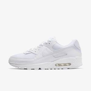 White / Grey / White Nike Air Max 90 Men's Sneakers | NK638XFZ