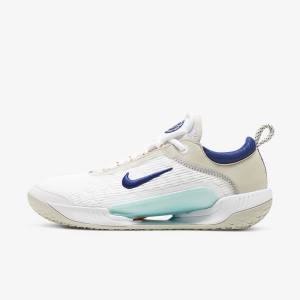 White / Light Beige / Turquoise / Royal Blue Nike NikeCourt Zoom NXT Hard Court Men's Tennis Shoes | NK561TNX