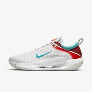 White / Light Silver / Red / Turquoise Nike NikeCourt Zoom NXT Hard Court Men's Tennis Shoes | NK362FHI