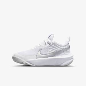 White / Metal Silver Nike Team Hustle D 10 Older Kids' Basketball Shoes | NK315BCU