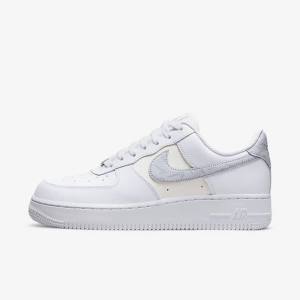 White / Metal Silver / Platinum Nike Air Force 1 07 Women's Sneakers | NK380LVF