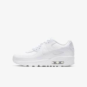 White / Metal Silver / White Nike Air Max 90 LTR Older Kids' Sneakers | NK069ARK