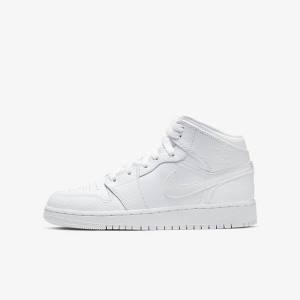 White Nike Air Jordan 1 Mid Older Kids' Sneakers | NK093JQO