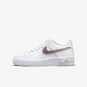 White / Pink Nike Air Force 1 Older Kids' Sneakers | NK735BLJ