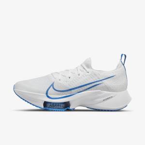 White / Platinum / Black / Blue Nike Air Zoom Tempo NEXT% Road Men's Running Shoes | NK843JNF